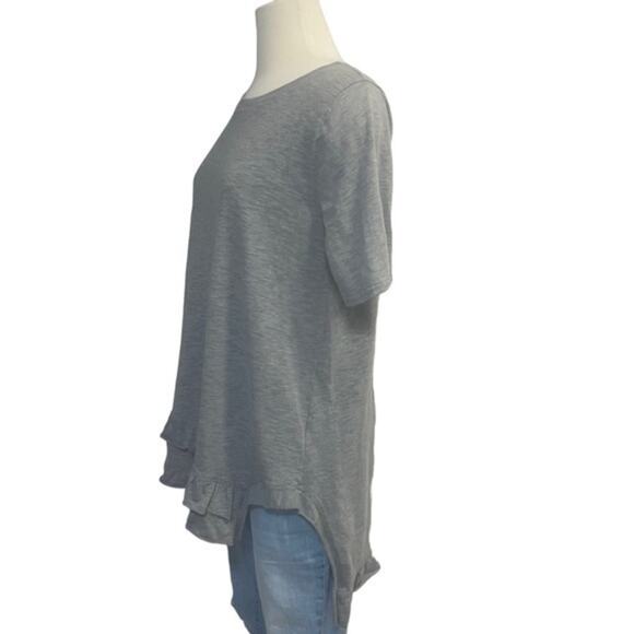 Easel Ruffle Hem Top Short Sleeve Asymmetrical Heather Gray T-shirt size large - Picture 3 of 9